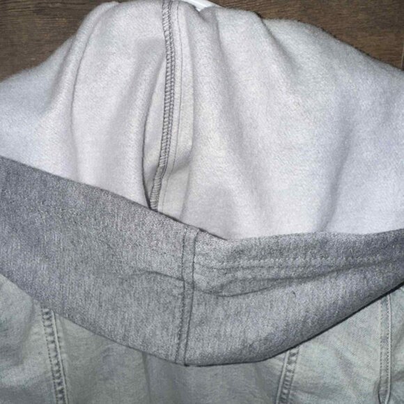 TORRID LIGHT WASH JEAN JACKET WITH TERRY HOOD - Picture 4 of 6